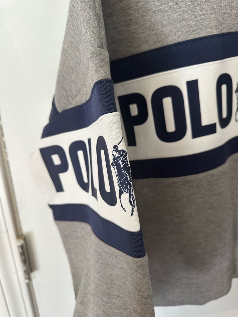 Polo Ralph Lauren 1967 Logo Around Double Knit Hoodie Women’s XL Gray Navy - Picture 5 of 8